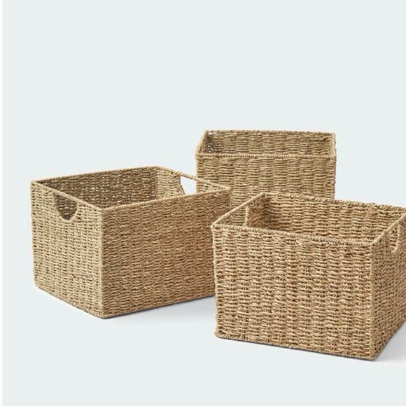 BirdRock Home Woven Storage Shelf Organizer Baskets w/ Handles Natural Seagrass - Picture 2 of 8